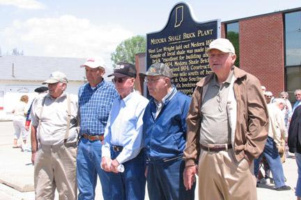 Commemorating the dedication of the historical marker for the Medora Shale Brick Plant on Saturday were, from left: Jack Loudermilk, Eph Brock, Boob Davis, James Lambert, Sr., and Bernard Gray. Photo by Jackson co. Banner/Chad Fleetwood 
