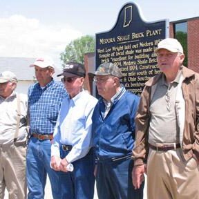 Commemorating the dedication of the historical marker for the Medora Shale Brick Plant on Saturday were, from left: Jack Loudermilk, Eph Brock, Boob Davis, James Lambert, Sr., and Bernard Gray. Photo by Jackson co. Banner/Chad Fleetwood 